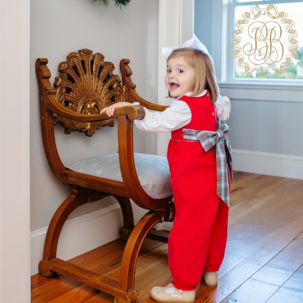 The Beaufort Bonnet Company Red Jumpsuit with Plaid Bow